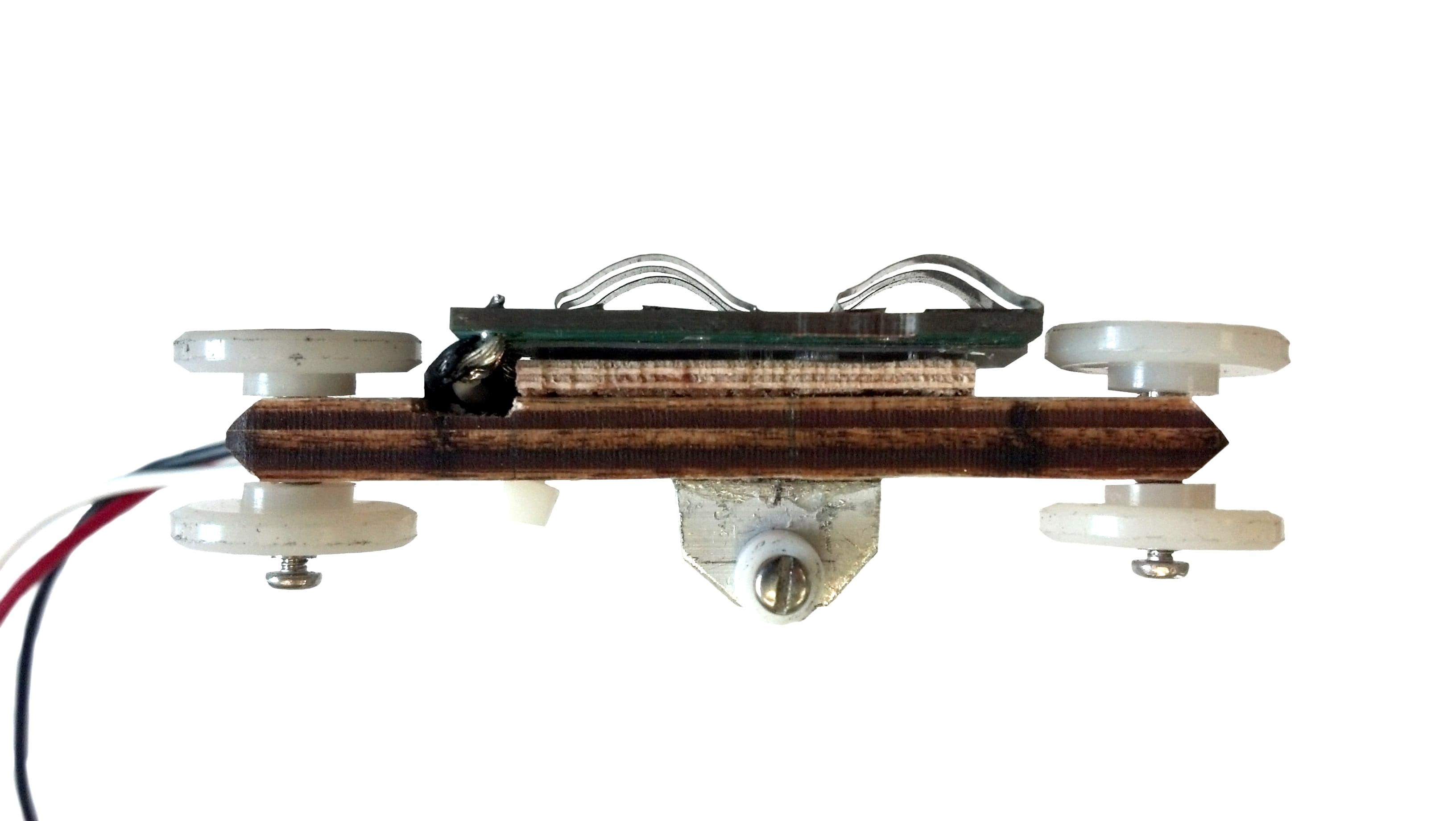 Power trolley prototype: the conductive springs that carry electricity and data.