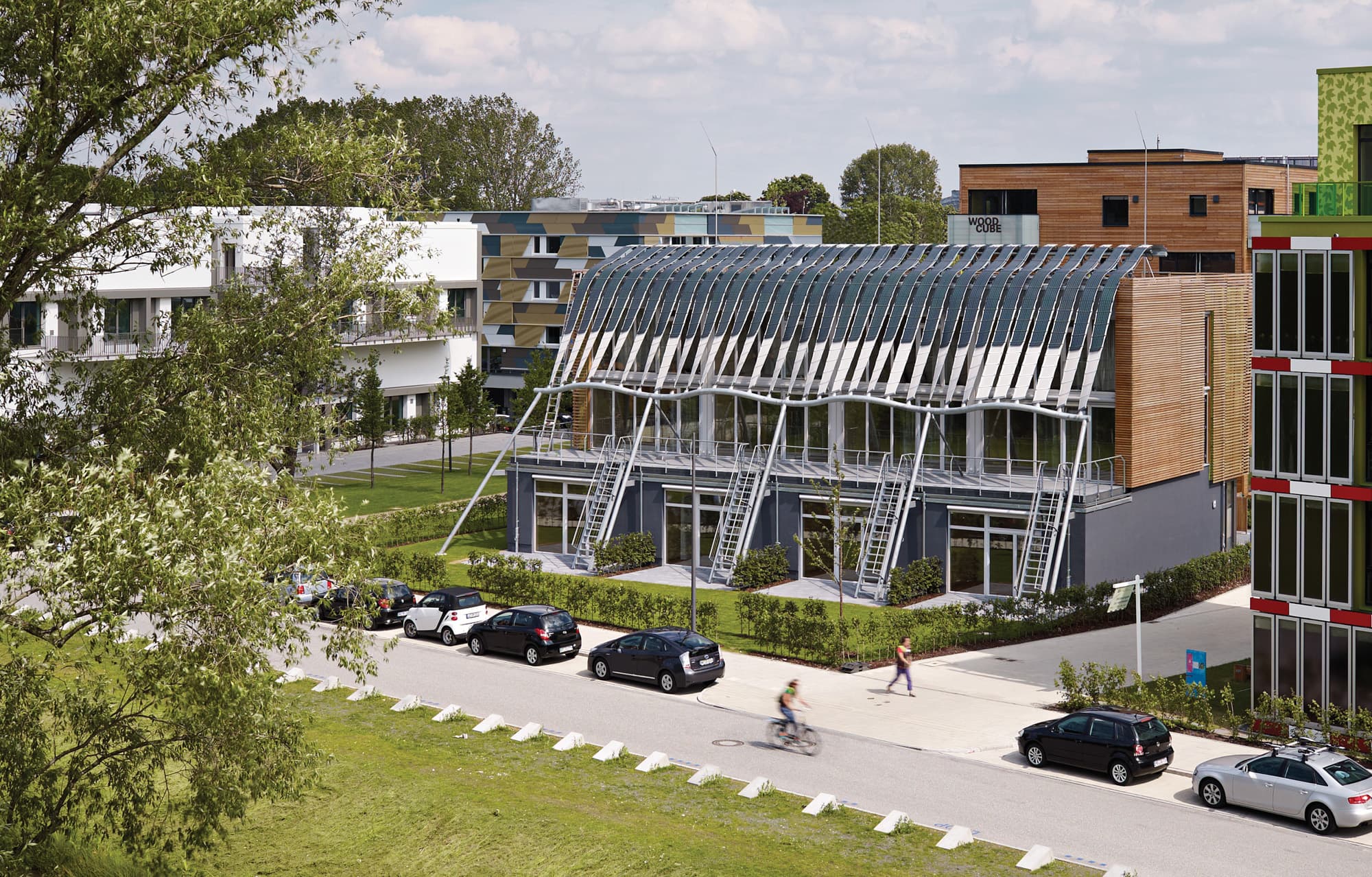 The Soft House: solar textile cladding over the glass curtain wall.