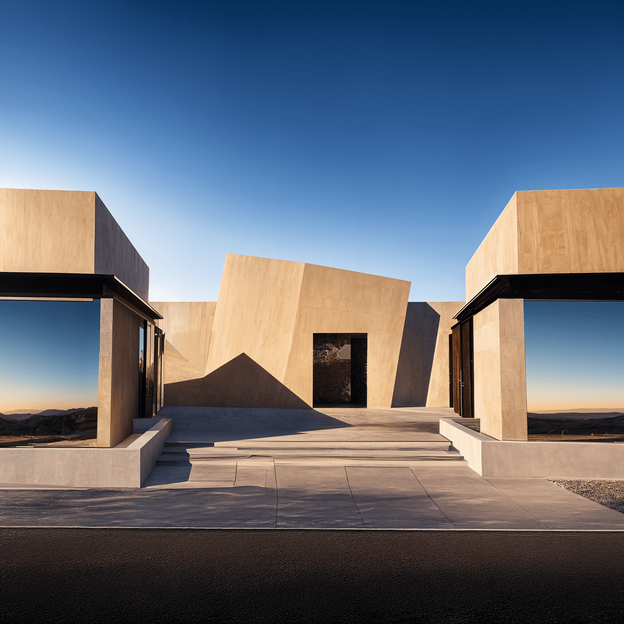 Exterior view: entry between pavilions.