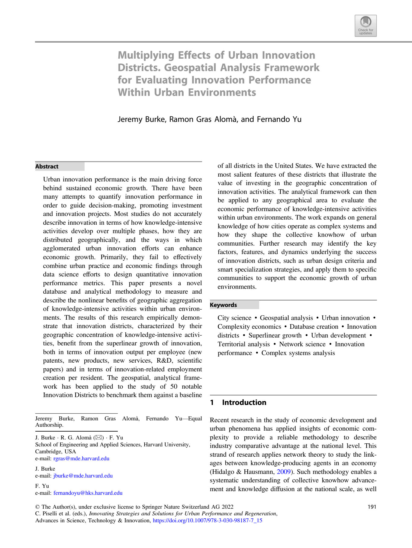 Cover of Multiplying Effects of Urban Innovation Districts